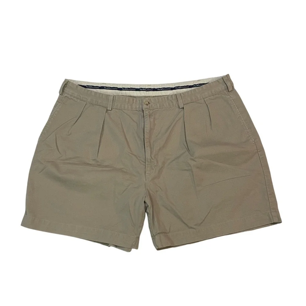 Polo Ralph Lauren Andrew Short Mens 42 Khaki Tan Pleated Chino Twill‎